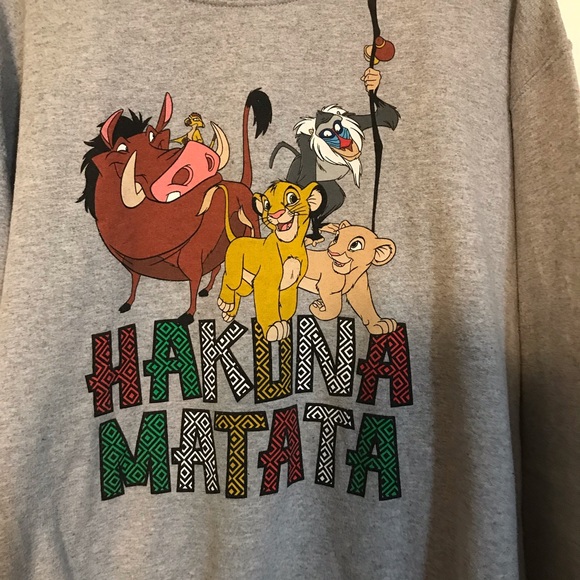Disney Gray long sleeve sweatshirts pullover with front design “Hakuna Matata” - Picture 2 of 5